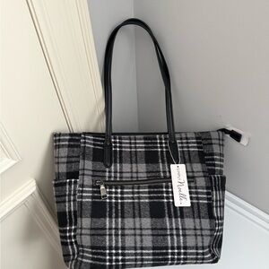 BNWT Simply Noelle Black & Gray Plaid Bag